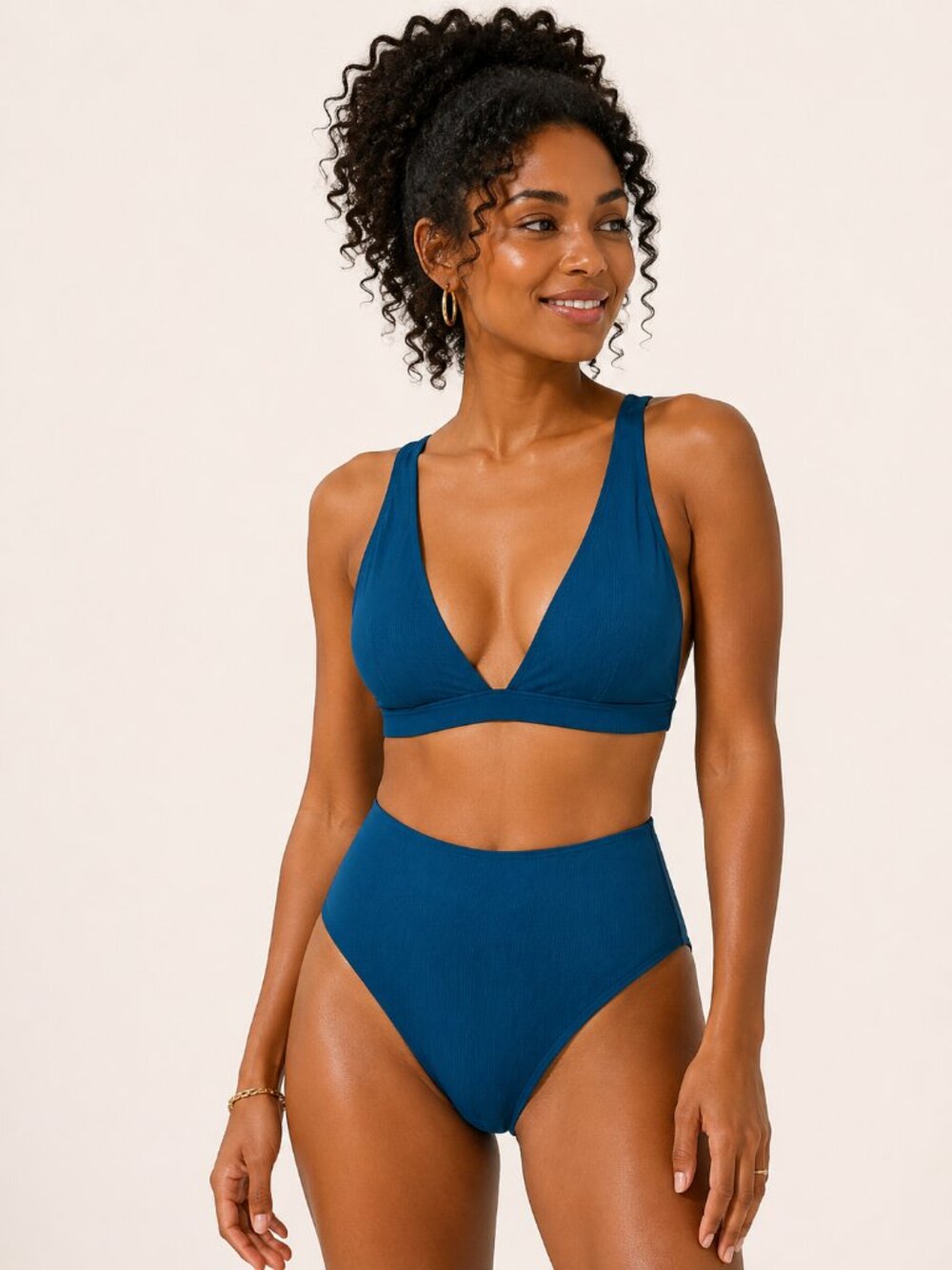 Cupshe Deep Lagoon Teal Bikini Set Mid Rise Two Piece Swimsuit XL NWT